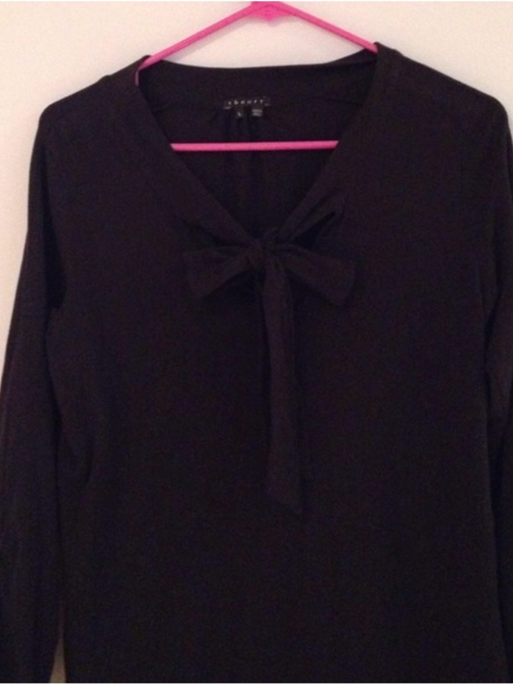 Theory Black Tie-Front Long Sleeve Blouse